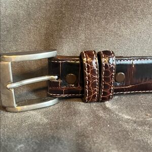 Alligator Brown Leather Belt with Silver Buckle